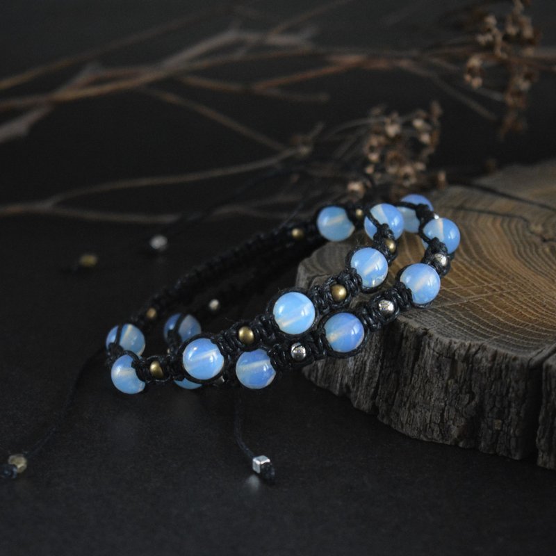 蛋白石手链 Moonligth 编织腕带男女通用护身符手链 - 手链/手环 - 棉．麻 黑色