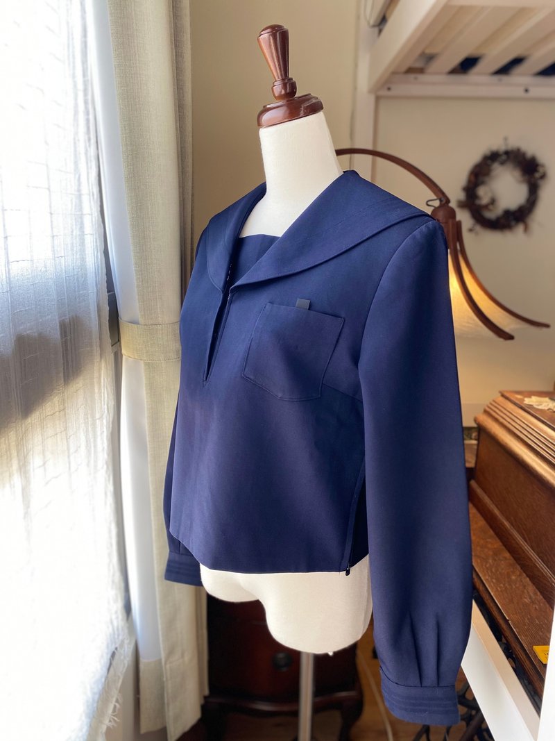 日本品牌冬季学生无襟线水手服古着上衣 - 女装上衣 - 聚酯纤维 蓝色