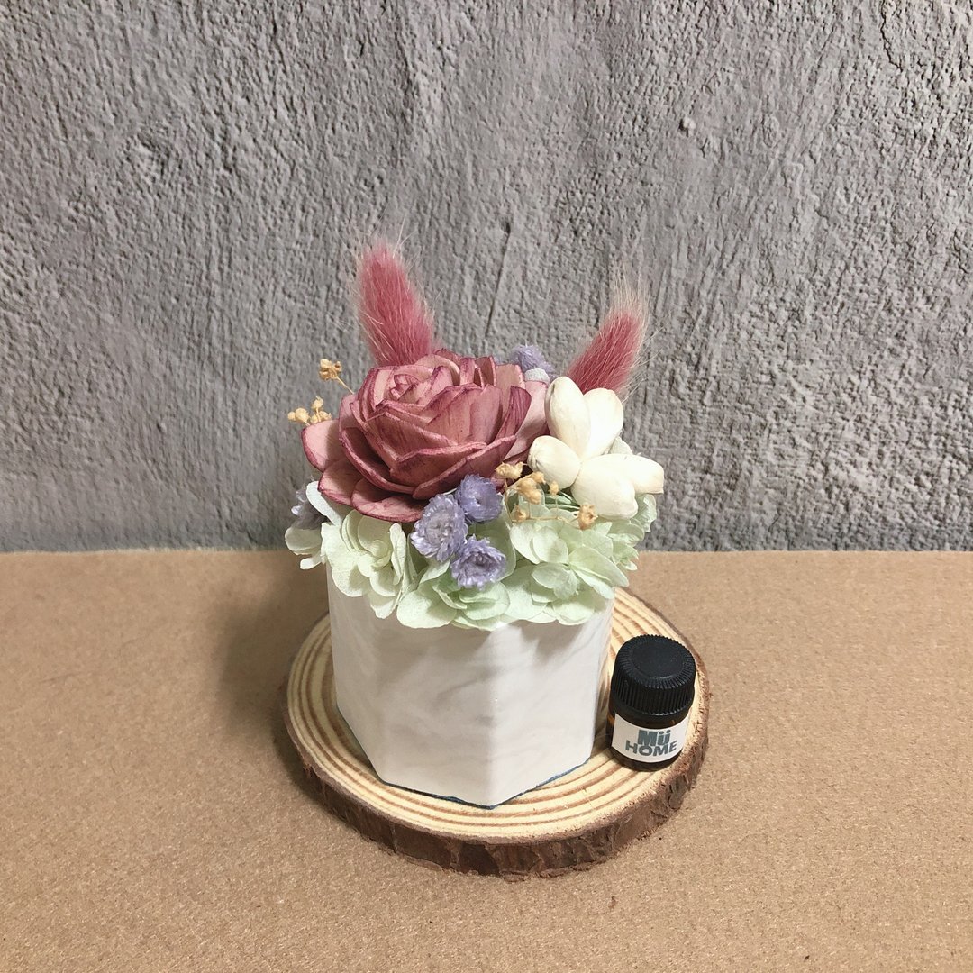 索拉花香氛小盆栽 干燥花 附1.5ml香精油 扩香石 - 干燥花/捧花 - 植物．花 粉红色
