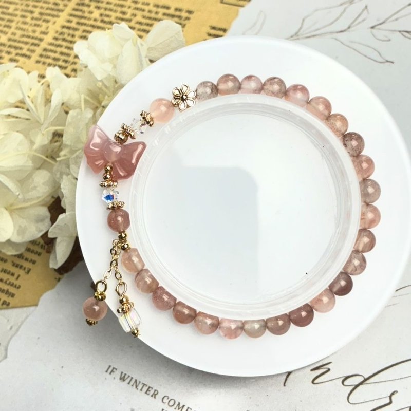 原创设计 缤纷盐源粉糖果 天然水晶手链|盐源玛瑙 施华洛水晶 - 手链/手环 - 水晶 粉红色