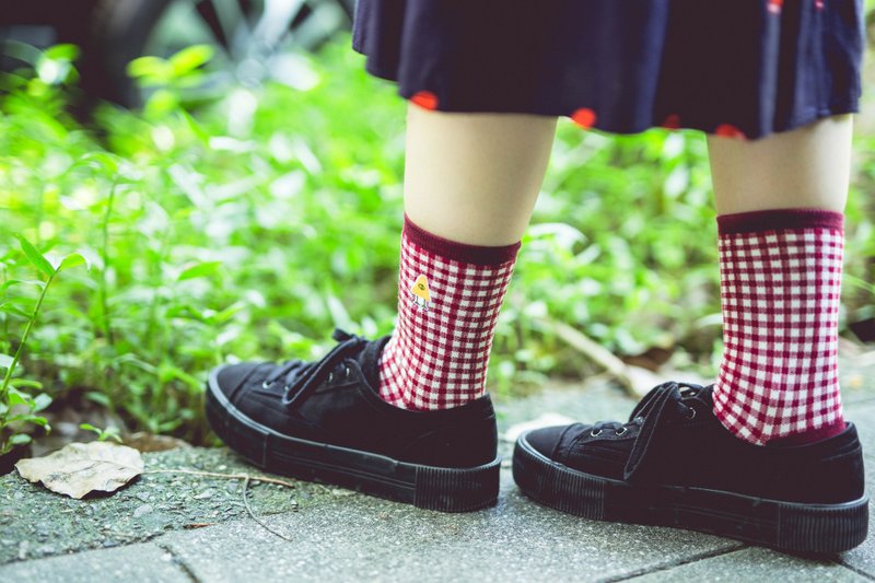 经典格红-浴室妖_妖怪系列_NAKID SOCKS_袜子_短袜_棉袜 - 袜子 - 棉．麻 红色