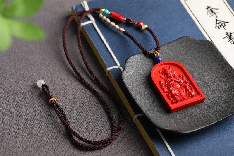 天然原矿朱砂精品红砂玉皇大帝天官赐福 精工朱砂含量高95% - 钥匙链/钥匙包 - 宝石 