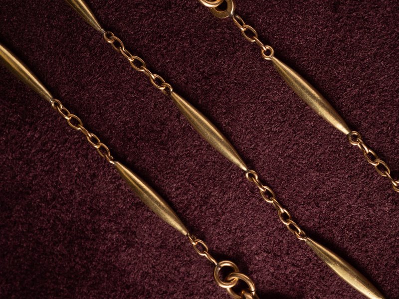 1920s 法国 装饰艺术时期 梭形包金怀表链 - 项链 - 其他金属 金色