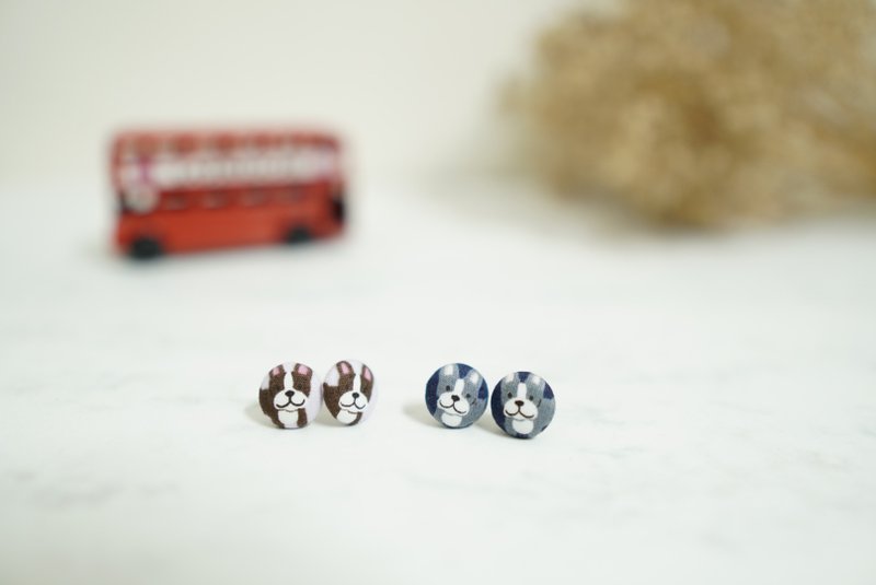 Pitaya des Quefy 圆扣耳环 狗狗系列 不锈钢针式耳环/ 硅胶夹耳 - 耳环/耳夹 - 棉．麻 