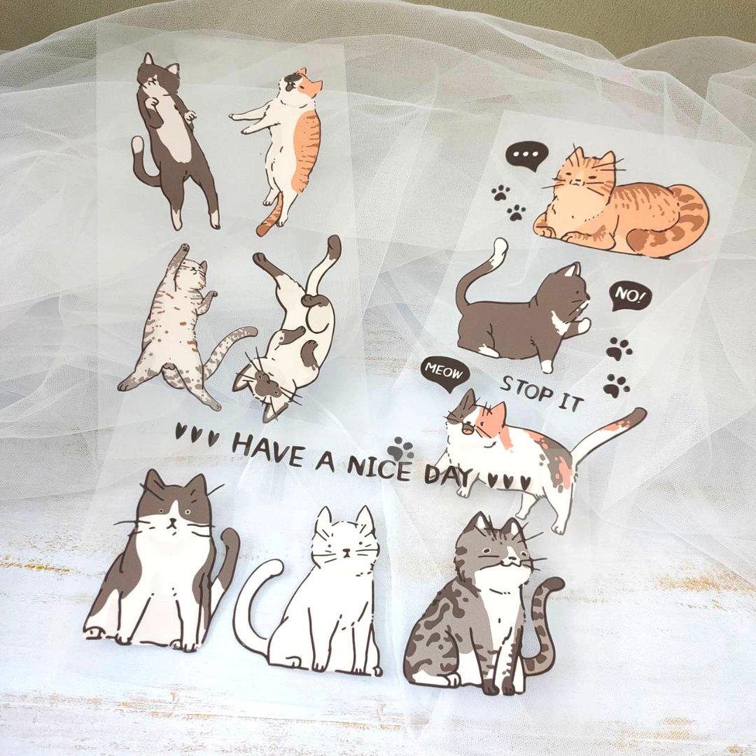 布用手绘猫咪烫画贴 手帐素材  | DIY布类印花 熨烫贴纸 防水印花 - 贴纸 - 防水材质 