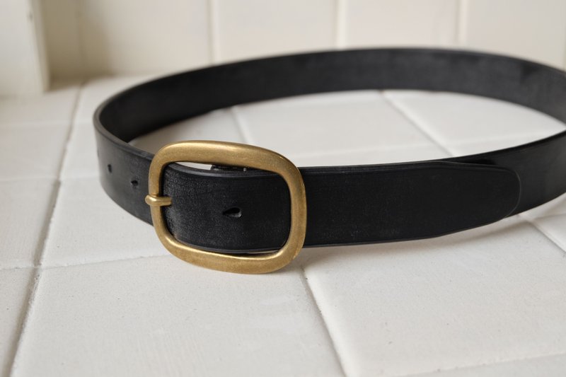 英国Bridle Leather马缰革皮带 35mm 日本制黄铜皮带头 - 皮带/腰带 - 真皮 黑色