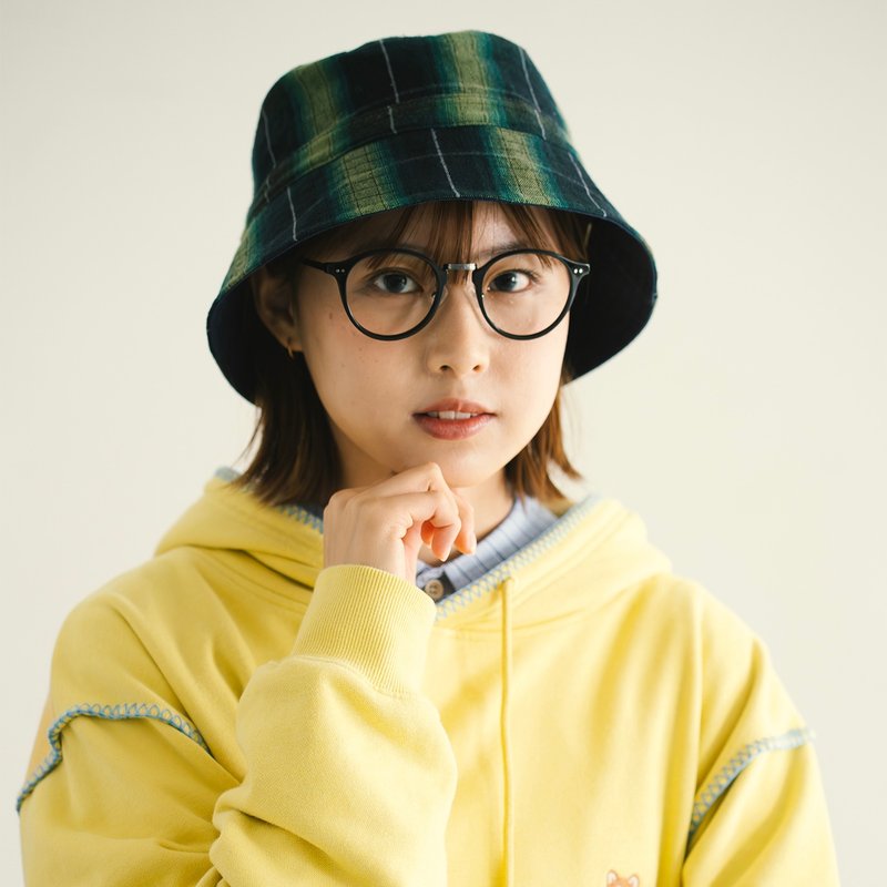 【双面两用】P仔双面格纹渔夫帽 - 深蓝色 (AH281) - 帽子 - 聚酯纤维 蓝色