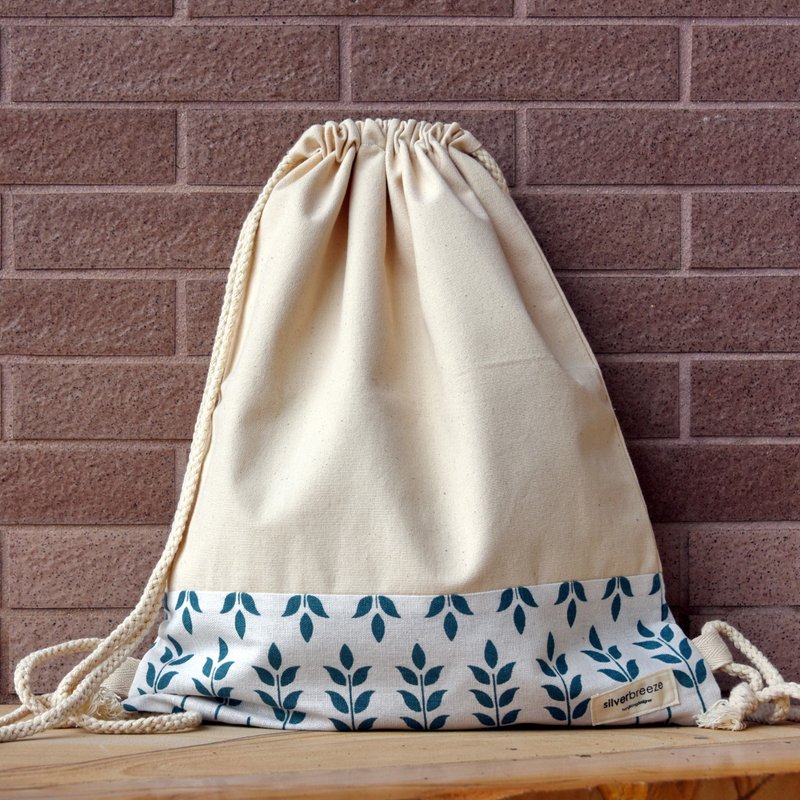 束口后背包/束绳包/束口袋 ~ 叶子(B159) RS/L1 - 束口袋双肩包 - 棉．麻 绿色