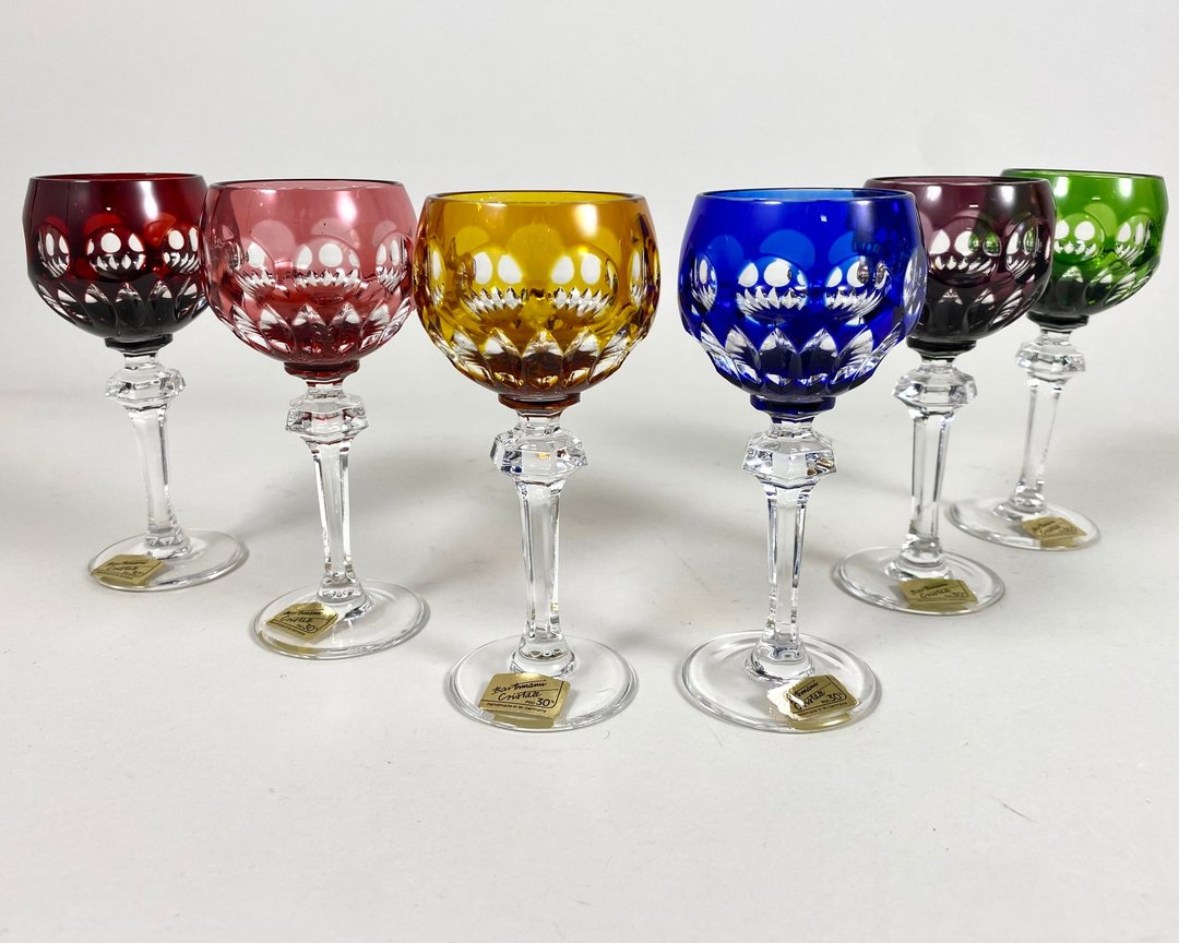 复古 Barthmann 水晶利口酒杯套装 6 件 20 世纪 60 年代西德 - 酒杯/酒器 - 水晶 多色