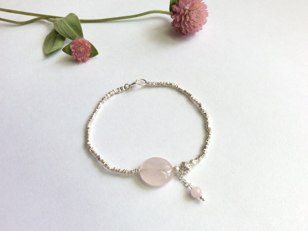 Ops Rose Quartzx silve bracelet -粉晶/纯银/粉嫩/细致/天然石/手链 - 手链/手环 - 宝石 粉红色