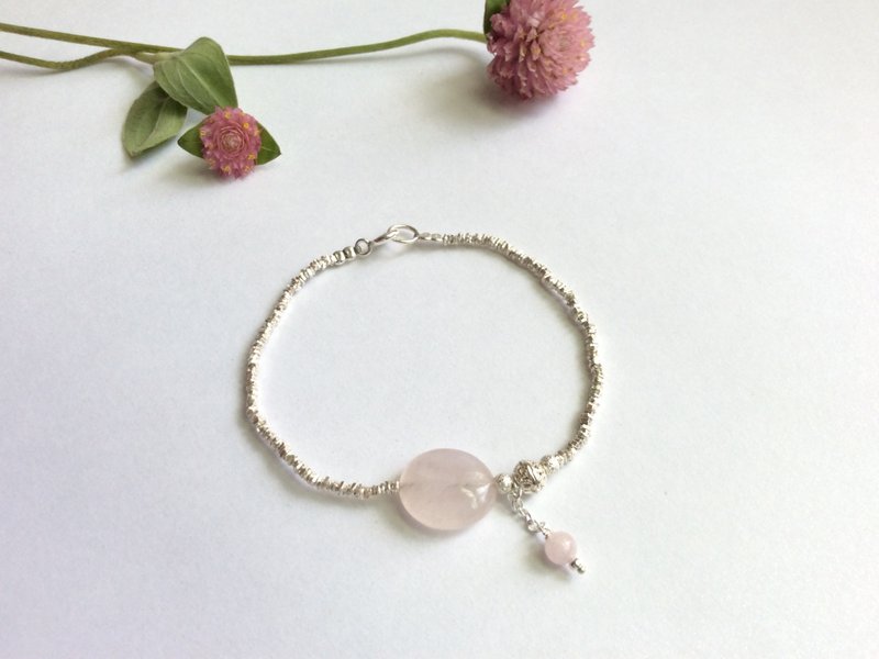 Ops Rose Quartzx silve bracelet -粉晶/纯银/粉嫩/细致/天然石/手链 - 手链/手环 - 宝石 粉红色
