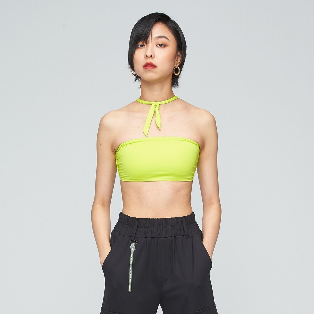不可退换 /凉感交叉绑带平口背心(女)-柠青 - 女装背心 - 尼龙 绿色