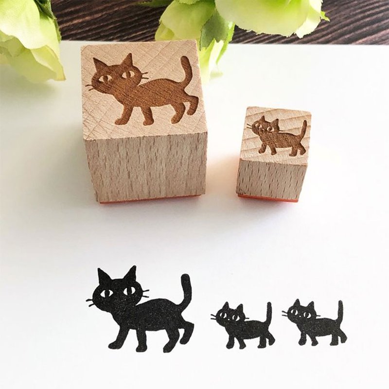 猫咪和小猫一起行进邮票 2 套 - 印章/印台 - 橡胶 咖啡色