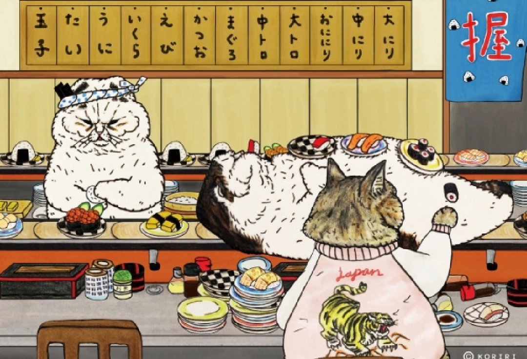 208片拼图-不可思议的猫世界 回转寿司 - 拼图 - 纸 