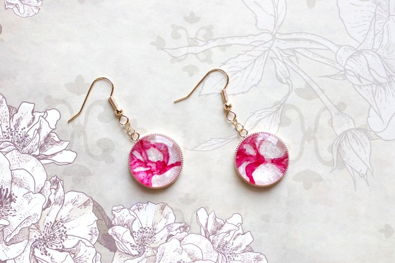 树脂艺术 圆形耳环・伊芙的末裔 - 耳环/耳夹 - 树脂 粉红色