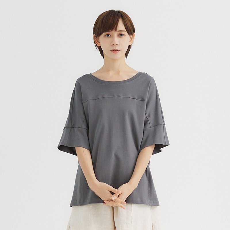 【Simply Yours】车线细节落肩上衣 灰F - 女装上衣 - 棉．麻 灰色