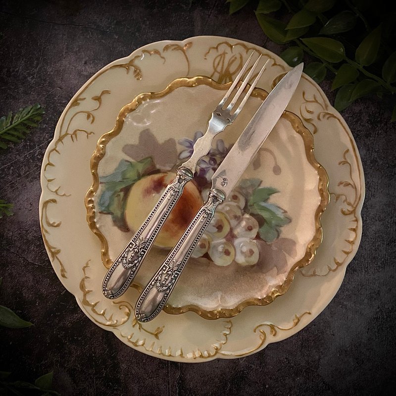 19 世纪末 法国全纯银水果刀叉组 Belle Époque × Louis XVI - 餐刀/叉/匙组合 - 纯银 银色