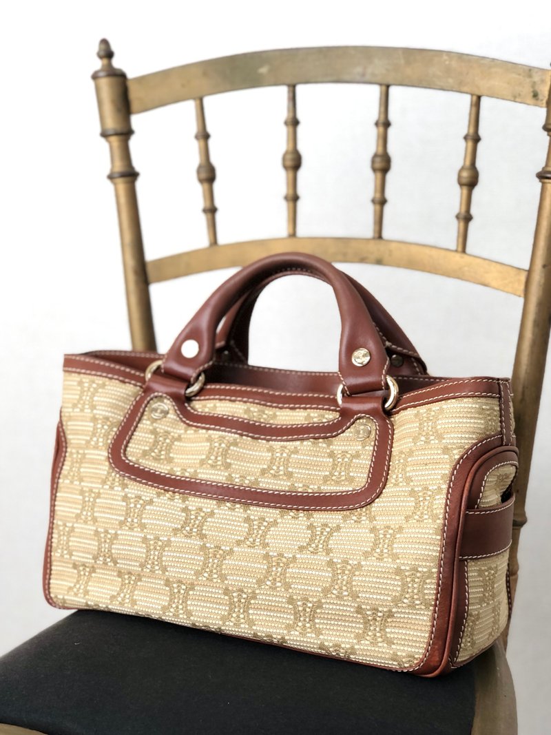 【日本直运，名牌二手包装】CELINE Macadam 手袋棕Boogie Bag Blason 帆布复古 k5pnxb - 手提包/手提袋 - 棉．麻 咖啡色