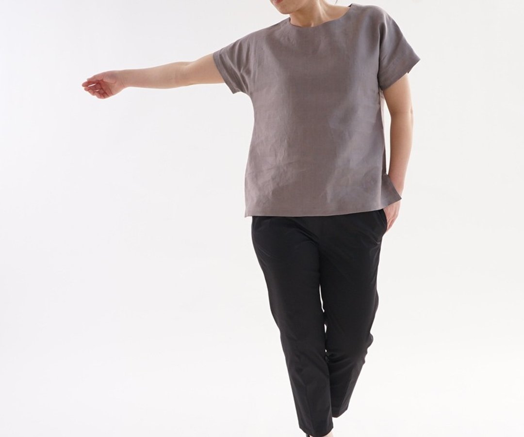 Linen drop shoulder T shirt / Vanille t 001 f - vay 2 - 女装上衣 - 棉．麻 卡其色