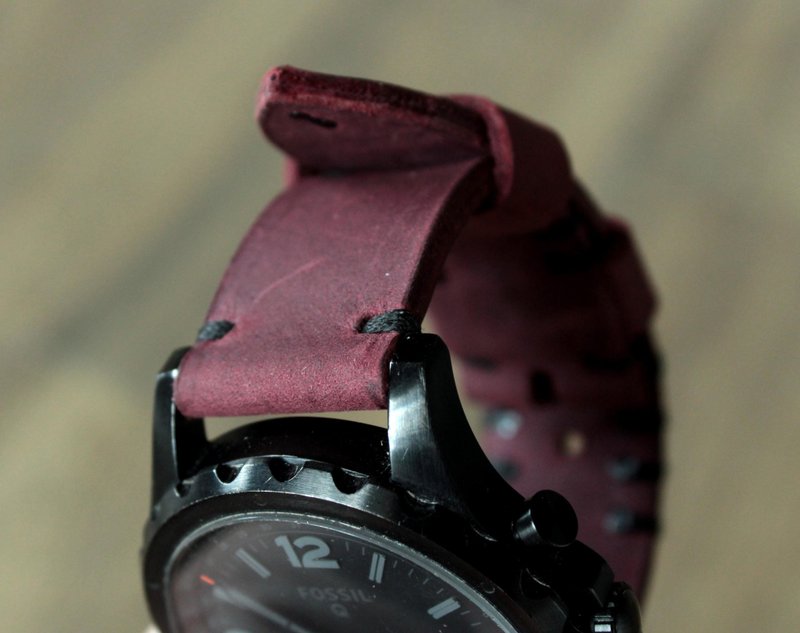 真皮表带紫色黑色男士皮革表带腕带 - 表带 - 真皮 紫色