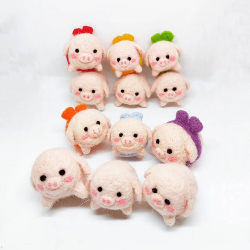戴着蝴蝶结的垂耳小猪-羊毛毡-钥匙圈-摆饰 - 钥匙链/钥匙包 - 羊毛 粉红色