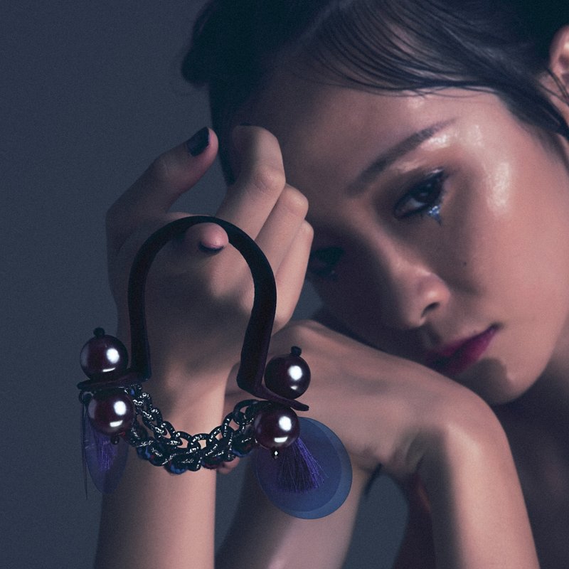 Part of Mermaid's world－执 絮<灰镍蓝>(珍珠+流苏）手环 - 手链/手环 - 其他材质 蓝色