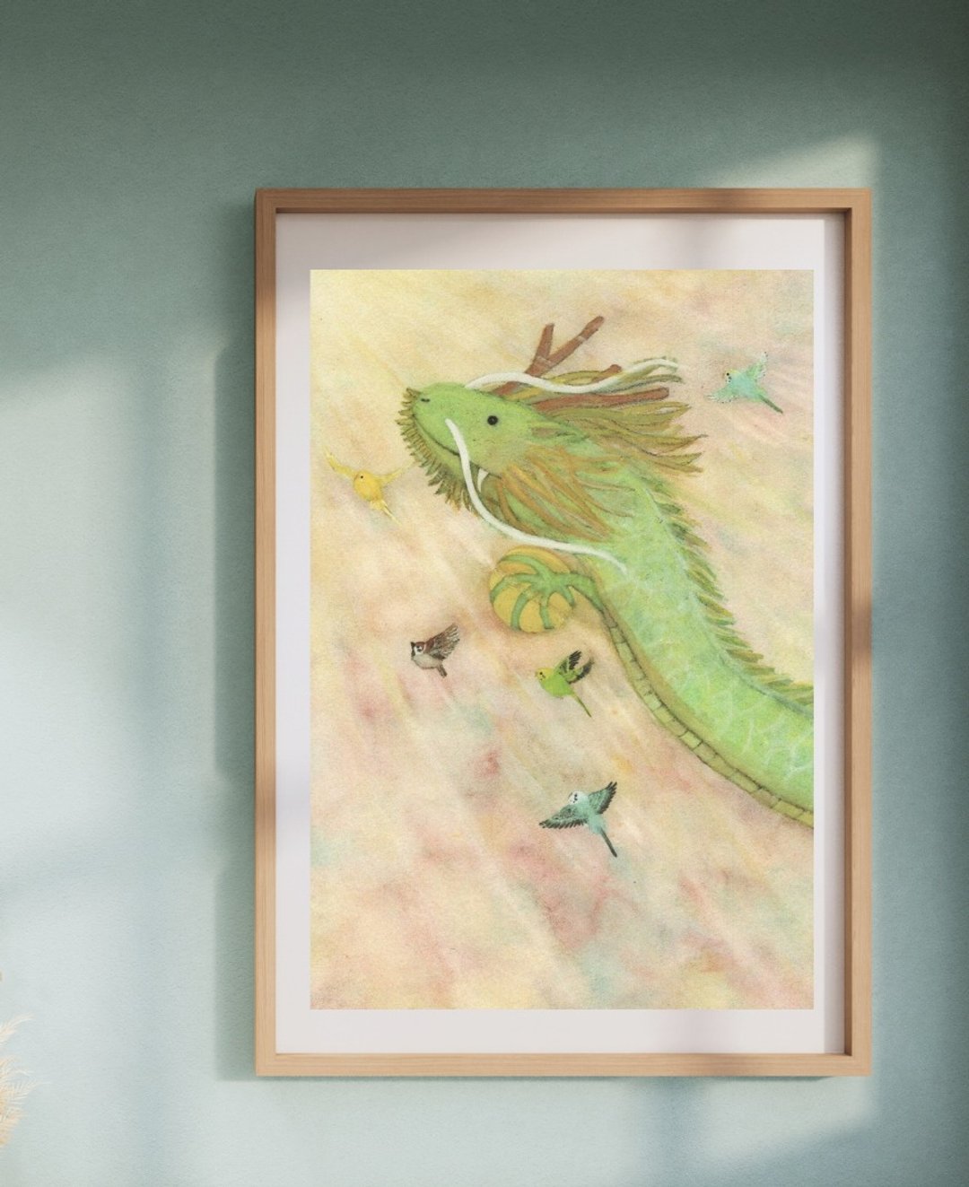 A4 长尾小鹦鹉与升龙 龙 日本虎皮鹦鹉 麻雀 小型雀 - 海报/装饰画/版画 - 纸 粉红色