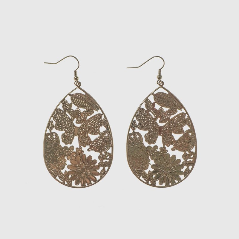 老件耳环 | 复古金色水滴雕花 - 耳环/耳夹 - 其他材质 金色