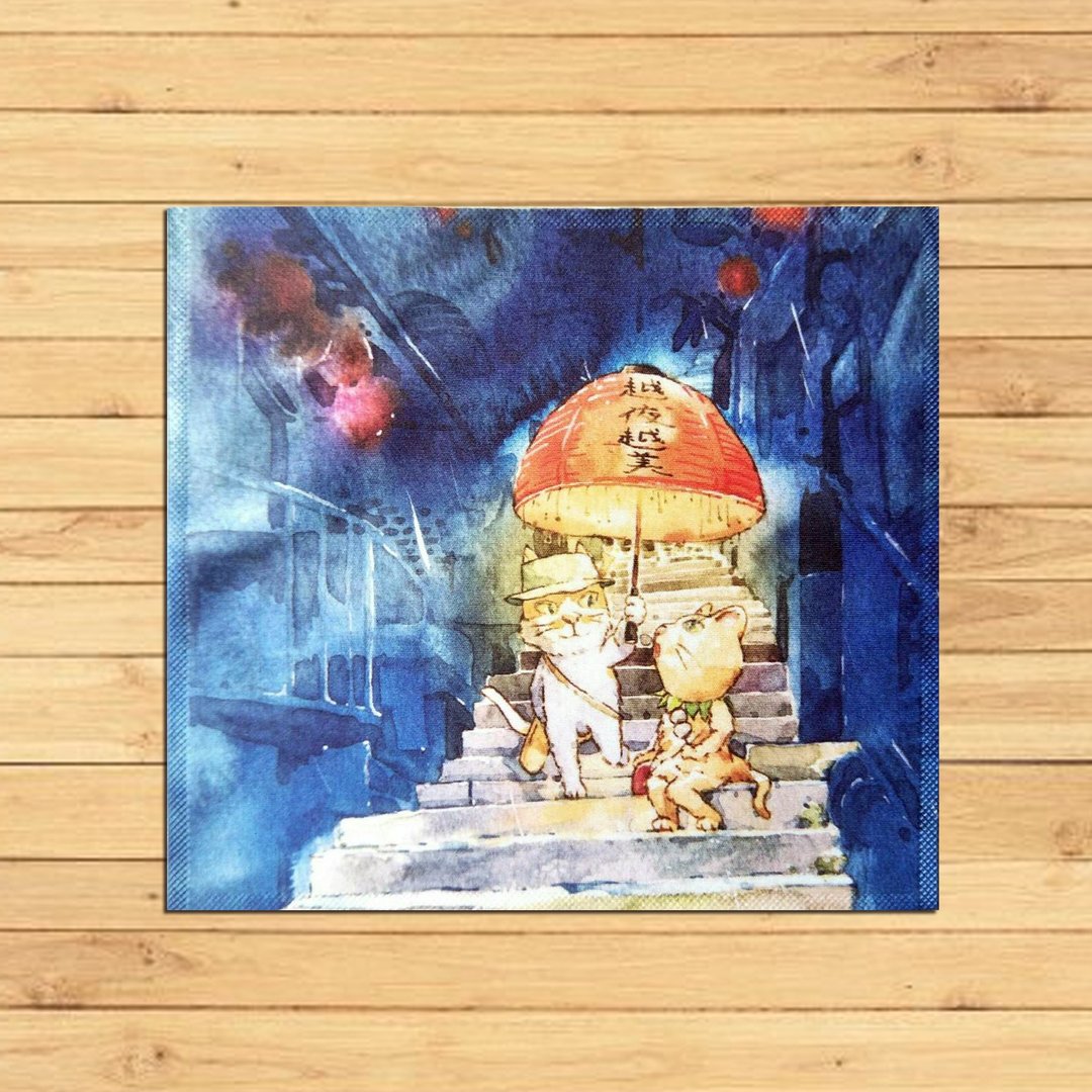 三猫小铺~九份竖崎路 万用擦拭布(插画家:词不DA艺) - 眼镜盒/眼镜布 - 其他人造纤维 