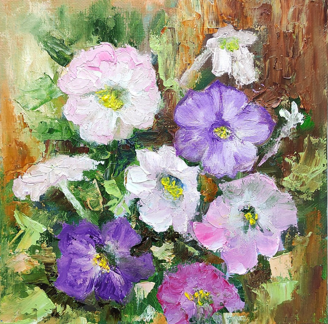 矮牵牛花原创油画花园花卉墙艺术礼物油画油画原作 - 海报/装饰画/版画 - 其他材质 多色