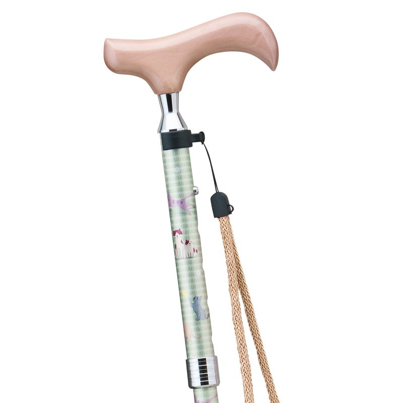pretty cats 猫咪图案 折叠铝制手杖・浅绿色 75-85cm 纤细颈部 木质握把 挂绳 收纳套 - 其他 - 铝合金 绿色
