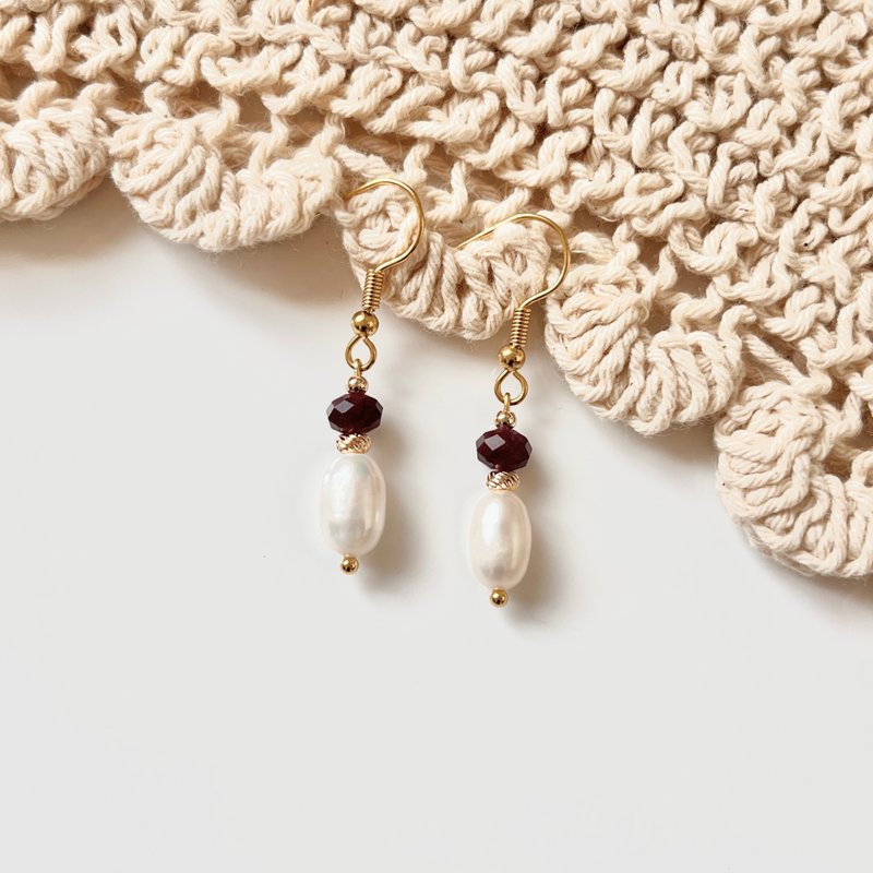 天然石系列 / 红石榴石 / 珍珠 /  耳环 / 耳夹 / 耳针 / 耳勾 - 耳环/耳夹 - 其他材质 