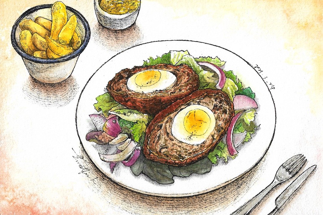 苏格兰蛋－美食明信片/食物明信片/美食卡片/食物卡片 - 卡片/明信片 - 纸 黄色