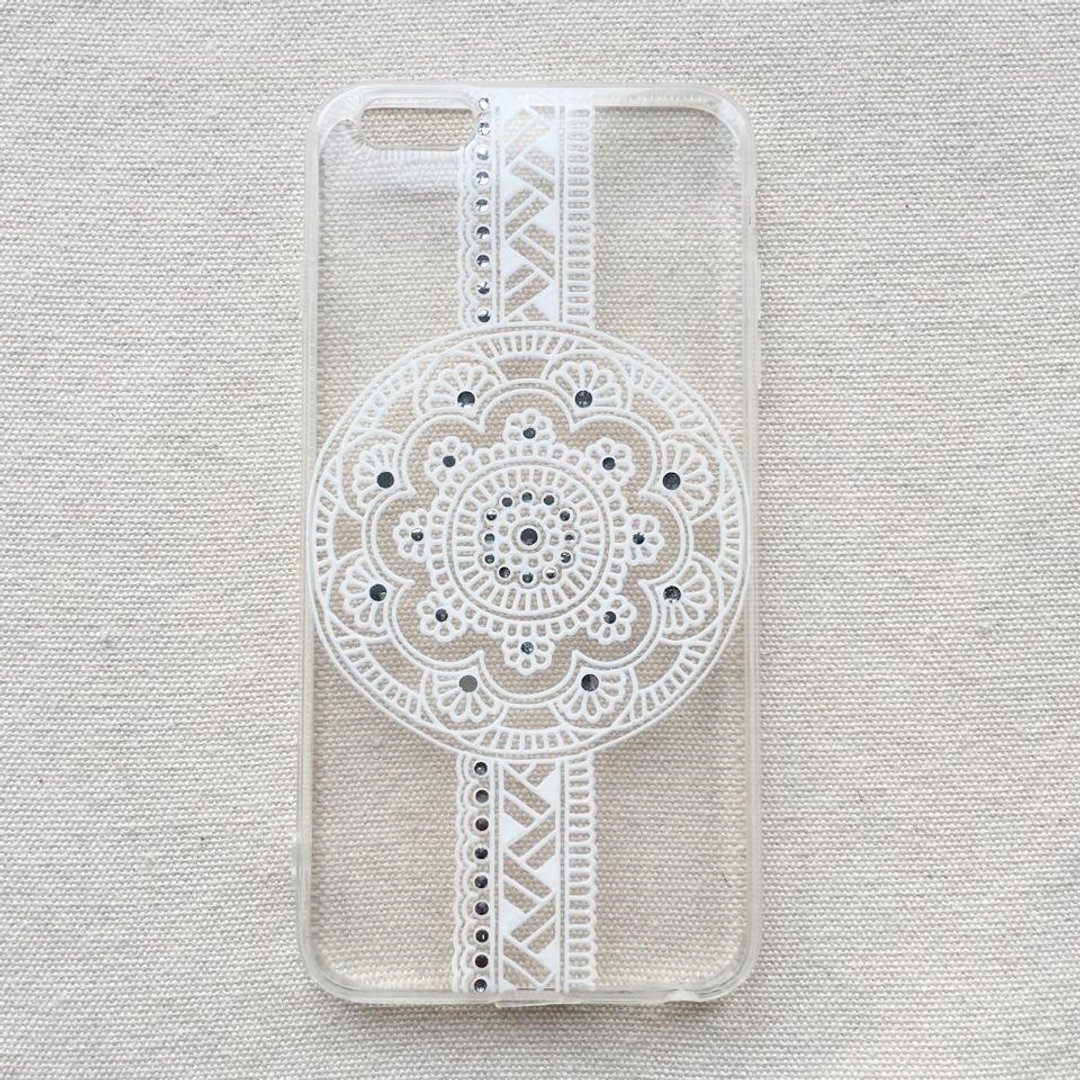 手绘透明手机壳 手机套 白色 iPhone 7 6s Samsung Galaxy Sony LG Case Henna Mandala 汉娜 蔓蒂 曼陀罗 禅绕 民族 印度彩绘 - 手机壳/手机套 - 塑料 白色