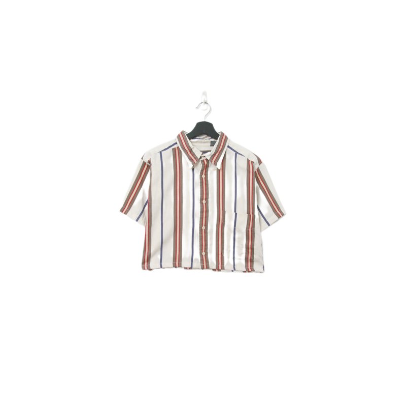 Back to Green-再制条纹短板衬衫 象牙米色ds-06//vintage shirt - 女装衬衫 - 棉．麻 