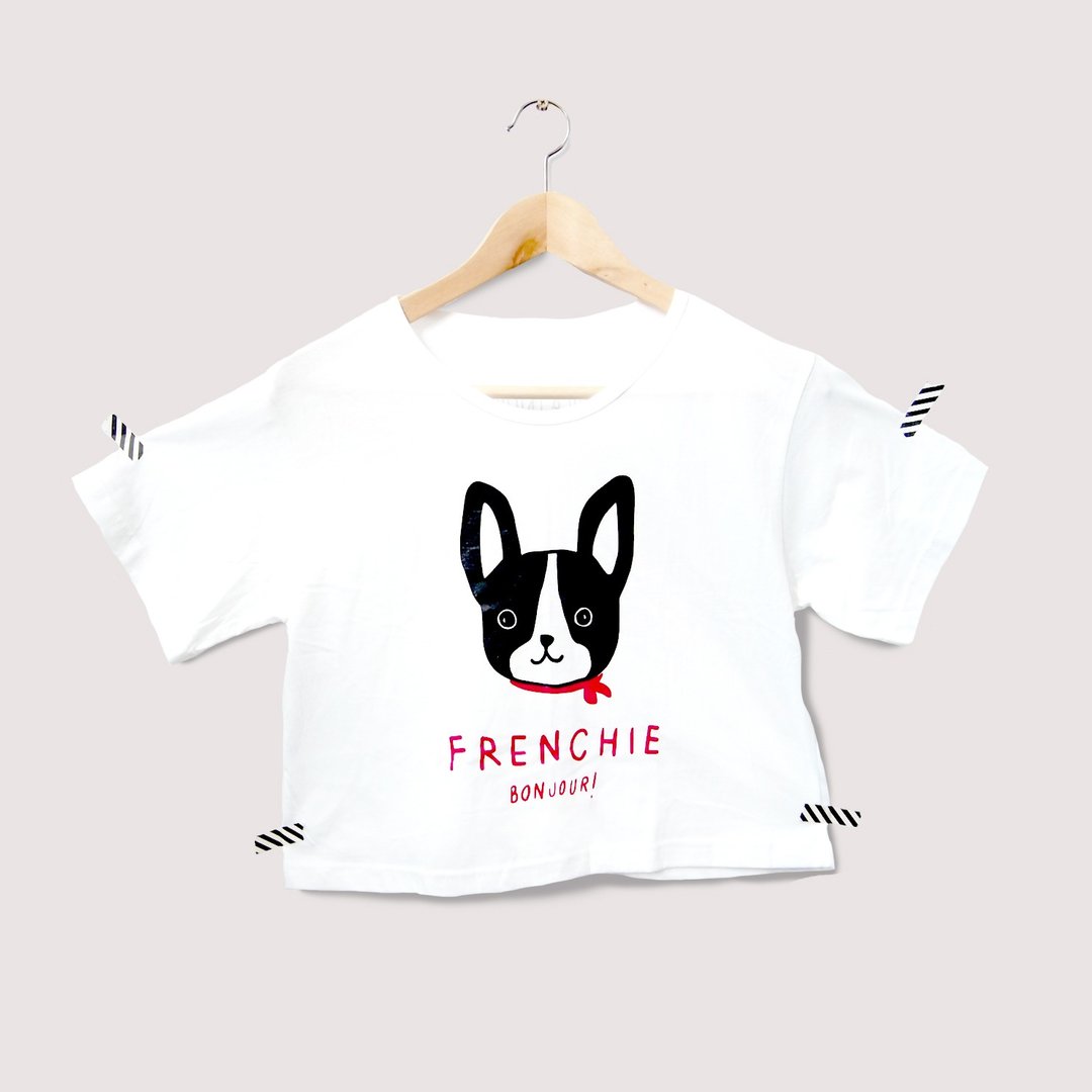 Frenchie短版上衣 - 女装 T 恤 - 棉 白色