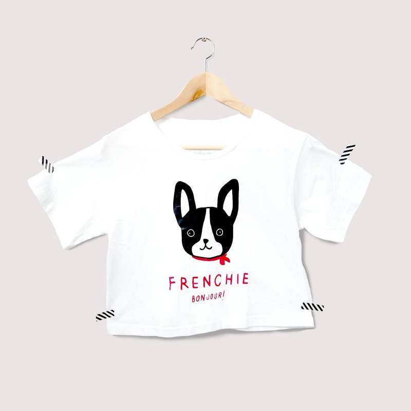 Frenchie短版上衣 - 女装 T 恤 - 棉．麻 白色