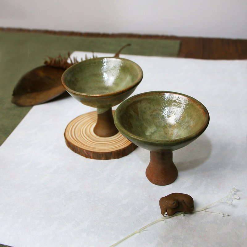 高脚釉杯 马上杯 新彩烧 柴烧陶艺 手作作品 茶盘 | 陈威恩作品 - 茶具/茶杯 - 陶 绿色