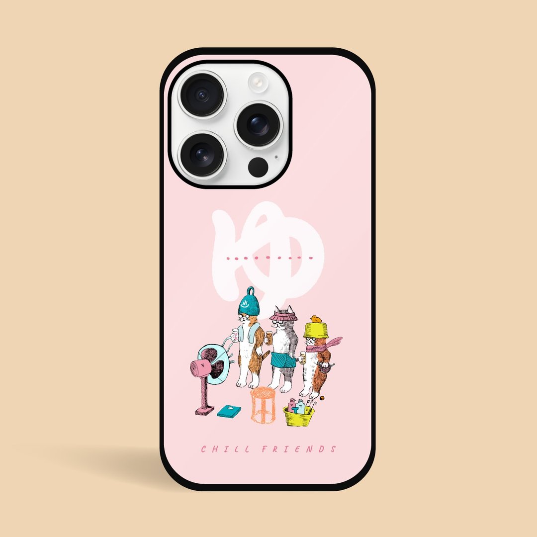 CHILL FRIENDS_温泉猫俱乐部 / 强化玻璃 iPhone 手机壳 - 手机壳/手机套 - 塑料 白色