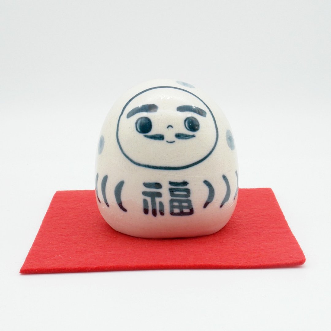 Handmade porcelain doll Daruma - 摆饰 - 陶 白色