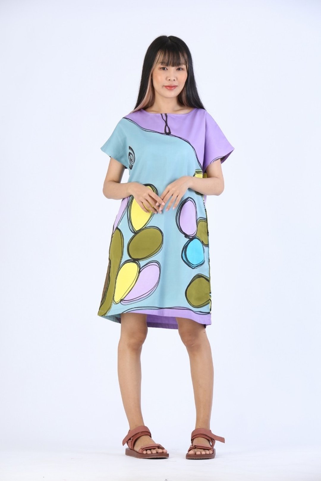 Short Dress Cotton Rayon Hand Paint - 洋装/连衣裙 - 棉 紫色