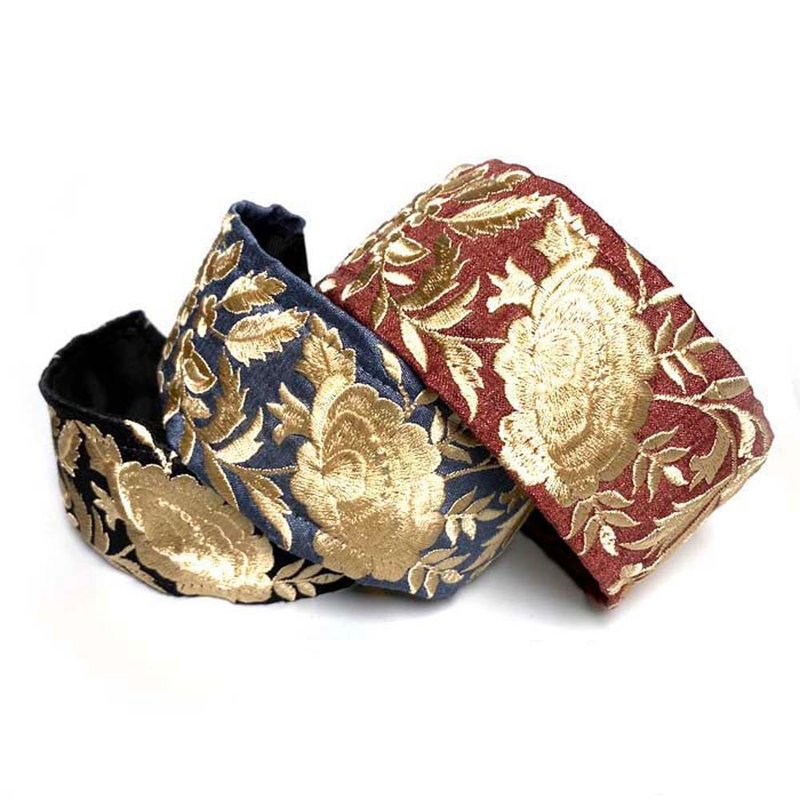 Painless Headband Indian Embroidery Hair Accessory Easy Wide 60mm Luxurious UHR-286 - 发饰 - 绣线 红色