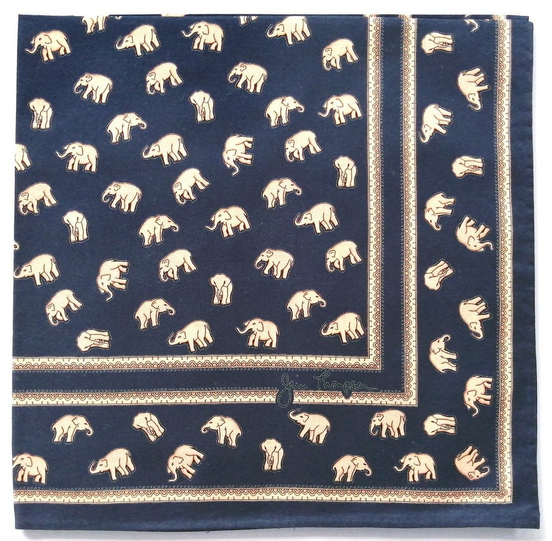Jim Thompson 复古手帕大象蓝色 19 x 18.5 英寸 - 手帕/方巾 - 棉 蓝色