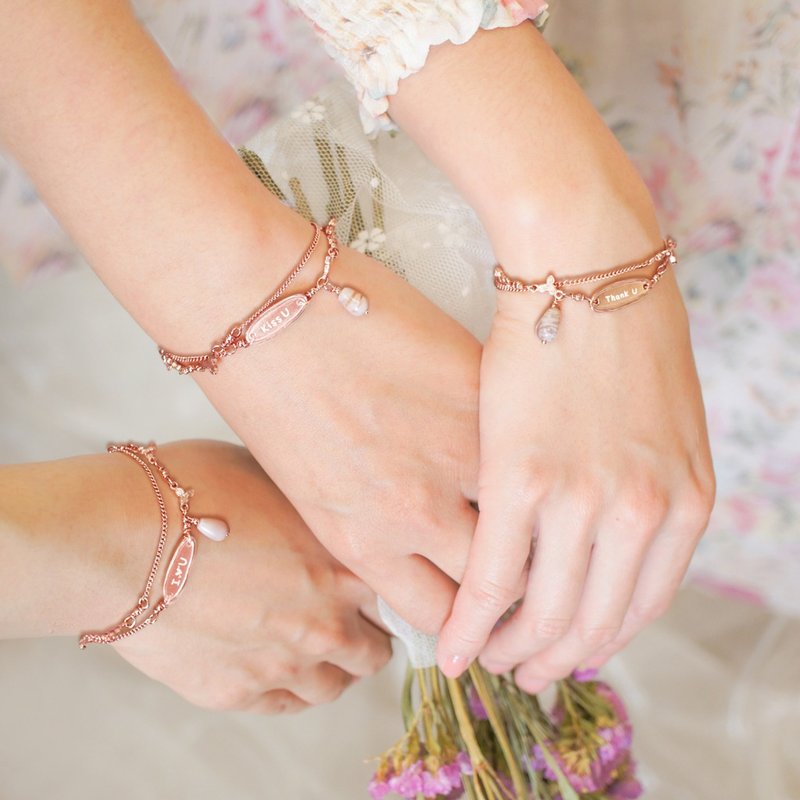 3入组伴娘手链*玫瑰粉澳宝幸福happiness*定制化刻字*闺蜜礼物 - 手链/手环 - 宝石 