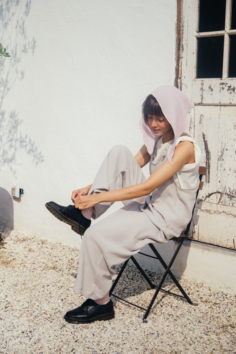 Mulmul Cloudy grey knotted jumpsuit - 背带裤/连体裤 - 棉．麻 灰色