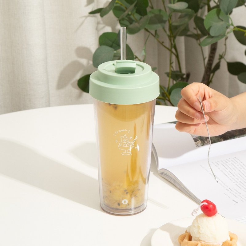 陪伴系列 Ecozen 透明双层随行杯 750ml - Sundae Birdie - 水瓶/水壶 - 塑料 绿色