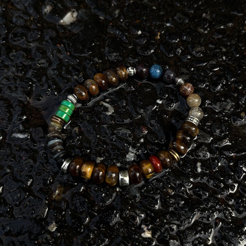 7AB 虎眼千层幽灵黑蝶贝复古手串925银拼色VINTGAE中性款弹力手链 - 手链/手环 - 其他材质 