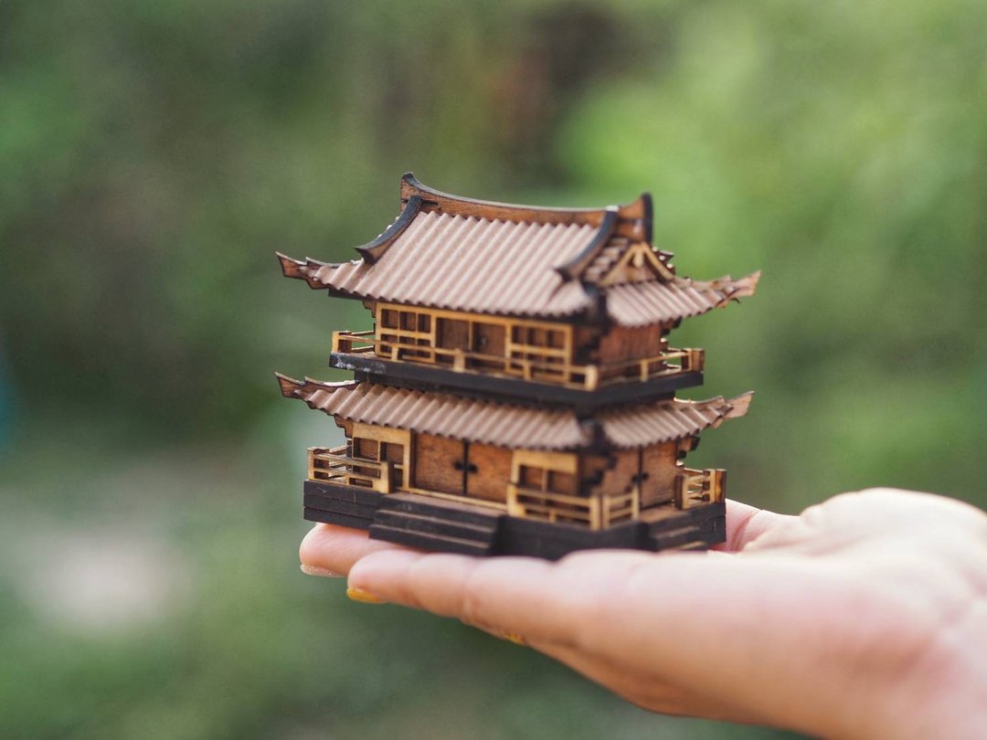 Japanese pavilion model scale model for diorama or home and garden decoration - 摆饰 - 木头 咖啡色