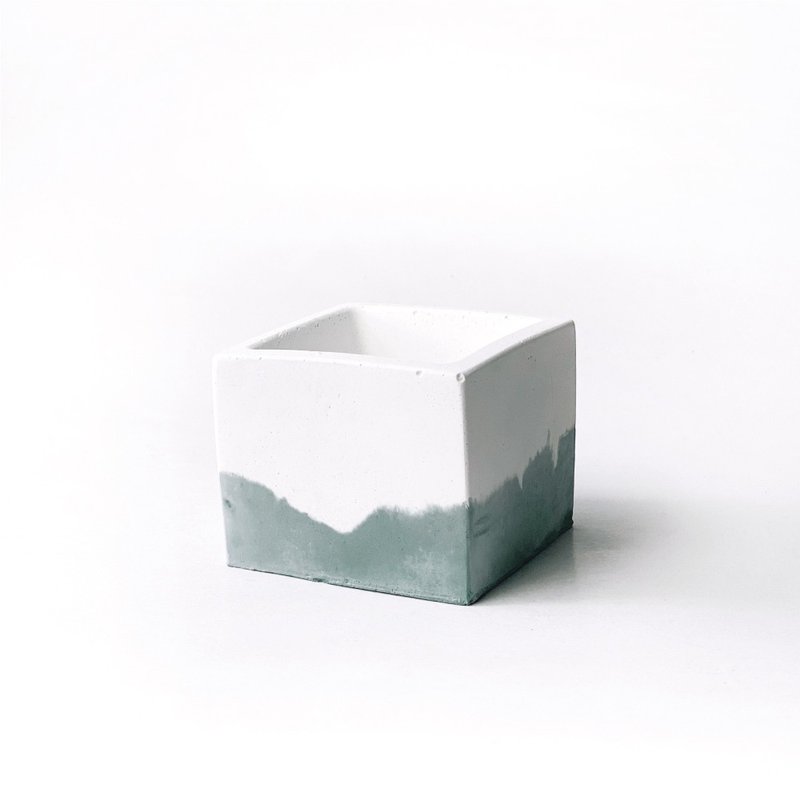 (预购) 莫兰迪绿系列 | 小方形双色渐层水泥盆器 可搭同色系底盘 - 花瓶/陶器 - 水泥 绿色