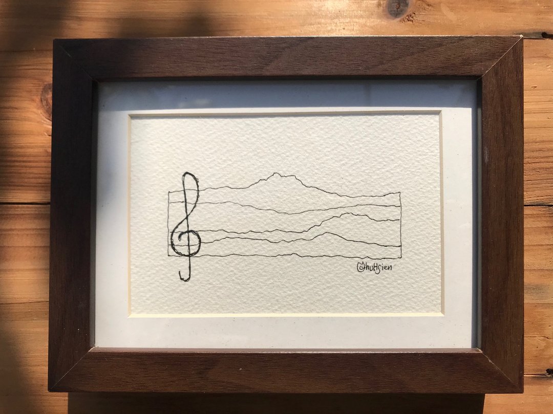 山的五线谱/手绘 插画 简约 装饰 艺品 安慰剂 黑白 无限 音乐 - 海报/装饰画/版画 - 纸 白色